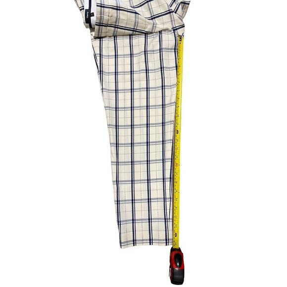 Theory Sz 10 Pants Treeca Plaid Check Blue Cream Crop Wool Trousers Classic - Picture 3 of 10